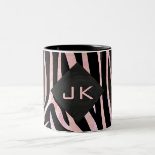 Zebra zwart-roze monogram tweekleurige koffiemok