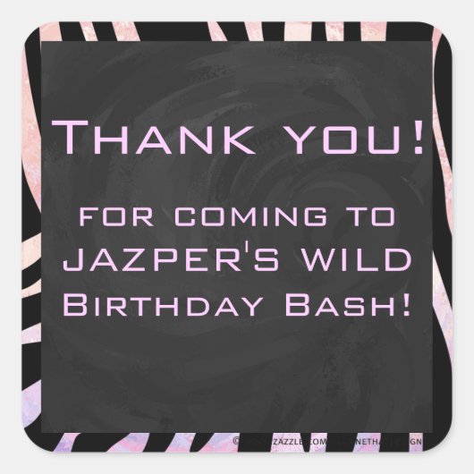 Zebra zwart-roze monogram vierkante sticker (Voorkant)