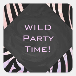 Zebra zwart-roze monogram vierkante sticker