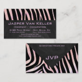 Zebra zwart-roze monogram visitekaartje (Voorkant / Achterkant)