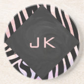 Zebra zwart-roze monogram zandsteen onderzetter (Voorkant)
