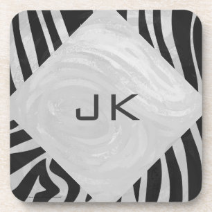 Zebra zwart-wit en lichtgrijs monogram drankjes onderzetter
