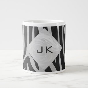 Zebra zwart-wit en lichtgrijs monogram grote koffiekop