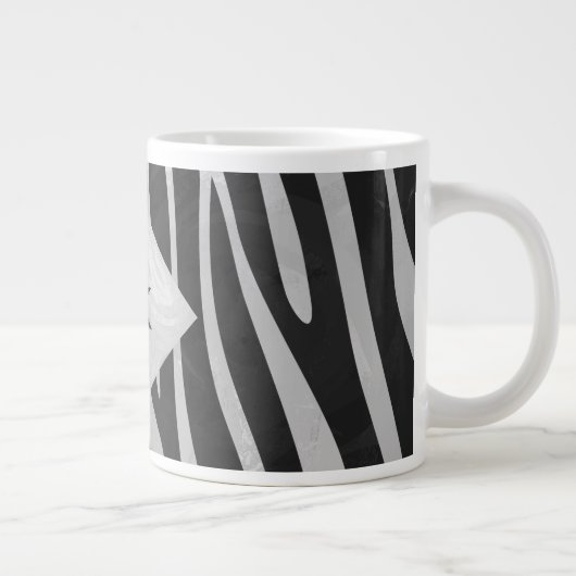 Zebra zwart-wit en lichtgrijs monogram grote koffiekop (Rechts)