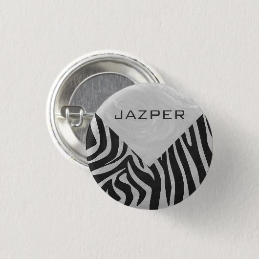 Zebra zwart-wit en lichtgrijs monogram ronde button 3,2 cm (Voorkant /achterkant)