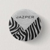 Zebra zwart-wit en lichtgrijs monogram ronde button 3,2 cm (Voorkant)