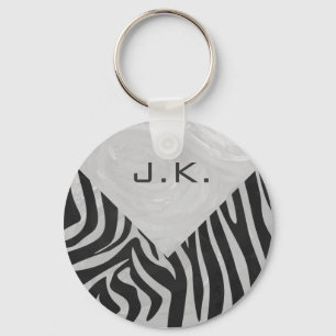 Zebra zwart-wit en lichtgrijs monogram sleutelhanger