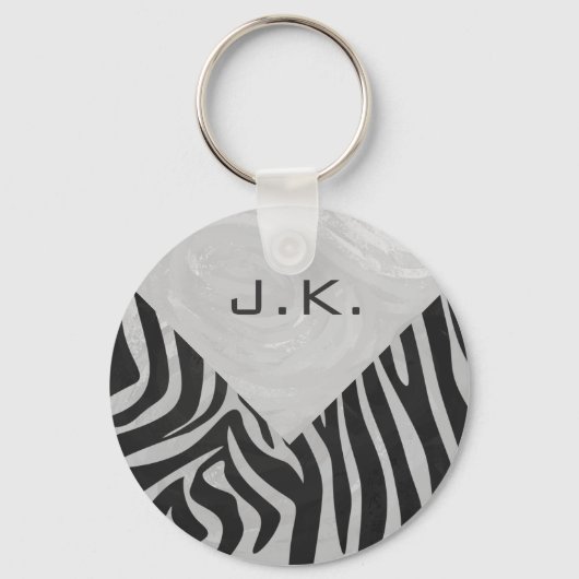 Zebra zwart-wit en lichtgrijs monogram sleutelhanger (Voorkant)