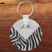 Zebra zwart-wit en lichtgrijs monogram sleutelhanger (Voorkant)