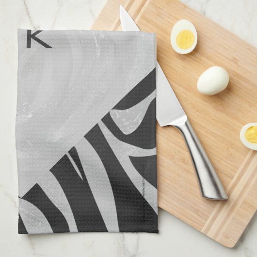 Zebra zwart-wit en lichtgrijs monogram theedoek (Quarter Fold)