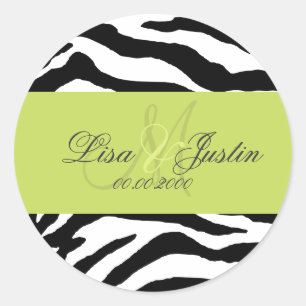 Zebra zwart wit, monogramstickers ronde sticker