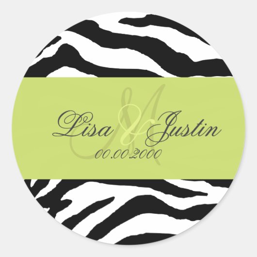 Zebra zwart wit, monogramstickers ronde sticker (Voorkant)