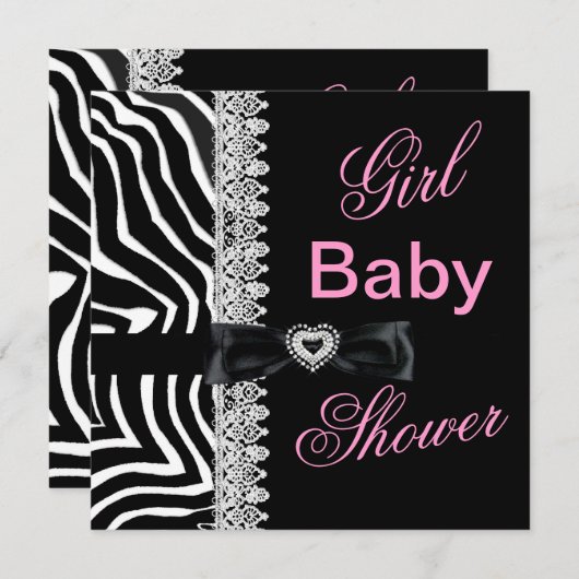 Zebra zwart wit Roze Baby shower Lace Kaart (Voorkant / Achterkant)