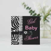 Zebra zwart wit Roze Baby shower Lace Kaart (Staand voorkant)