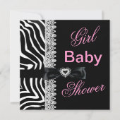 Zebra zwart wit Roze Baby shower Lace Kaart (Voorkant)