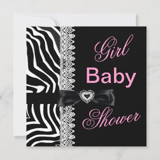 Zebra zwart wit Roze Baby shower Lace Kaart (Voorkant)