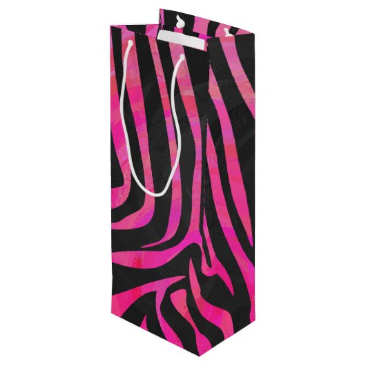 Zebra zwart-witroze afdrukken wijn cadeautas (Achterkant Gekanteld)