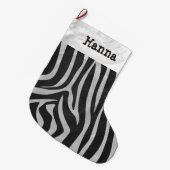 Zebra zwarte en lichte grijze afdrukken met naam grote kerstsok (Voorkant (Hangend))