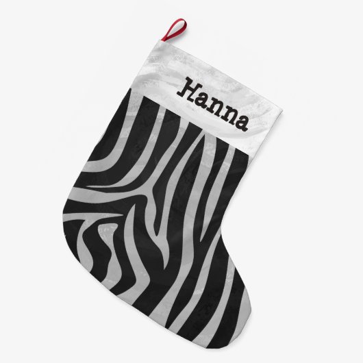 Zebra zwarte en lichte grijze afdrukken met naam grote kerstsok (Voorkant (Hangend))