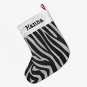 Zebra zwarte en lichte grijze afdrukken met naam grote kerstsok (Achterkant (Hangend))