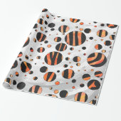 Zebra zwarte en Oranje pokadots Cadeaupapier (Uitgerold)