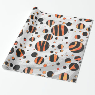 Zebra zwarte en Oranje pokadots Cadeaupapier