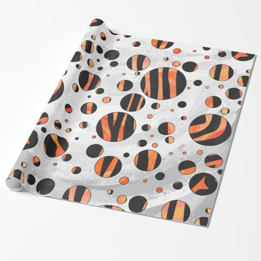 Zebra zwarte en Oranje pokadots Cadeaupapier (Uitgerold)