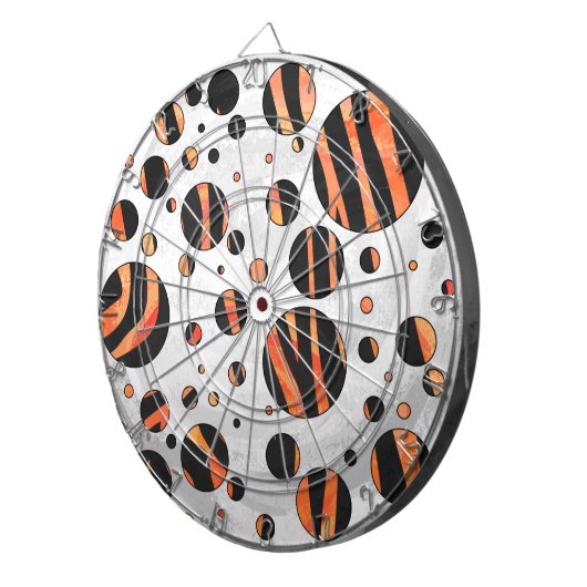 Zebra zwarte en Oranje pokadots Dartbord (Voorkant Rechts)