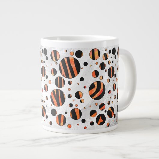Zebra zwarte en Oranje pokadots Grote Koffiekop (Voorkant rechts)