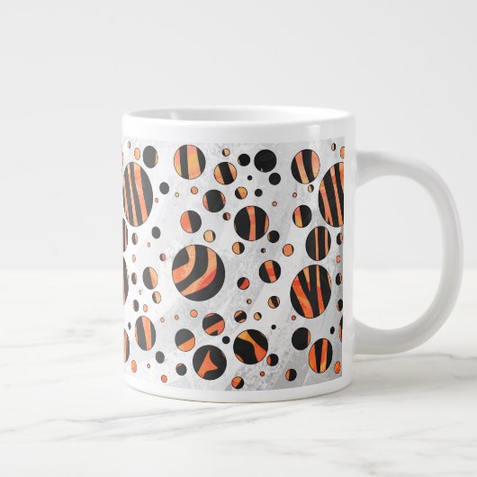 Zebra zwarte en Oranje pokadots Grote Koffiekop (Rechts)
