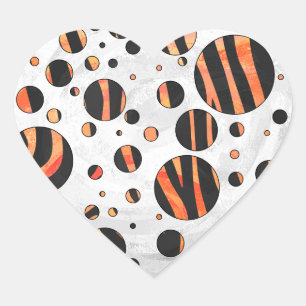 Zebra zwarte en Oranje pokadots Hart Sticker
