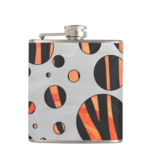 Zebra zwarte en Oranje pokadots Heupfles (Voorkant)