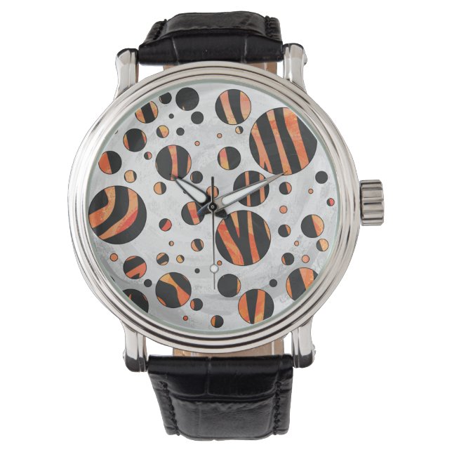 Zebra zwarte en Oranje pokadots Horloge (Voorkant)