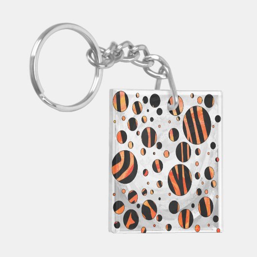 Zebra zwarte en Oranje pokadots Sleutelhanger (Voorkant Links)