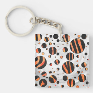 Zebra zwarte en Oranje pokadots Sleutelhanger