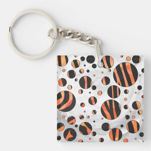 Zebra zwarte en Oranje pokadots Sleutelhanger (Voorkant)