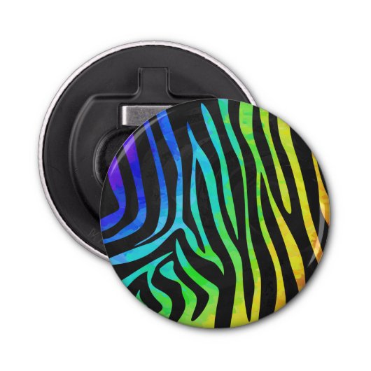 Zebra, zwarte en regenboogafdrukken button flesopener (Voorkant)