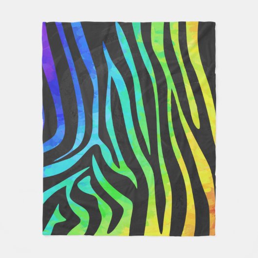 Zebra, zwarte en regenboogafdrukken fleece deken (Voorkant)