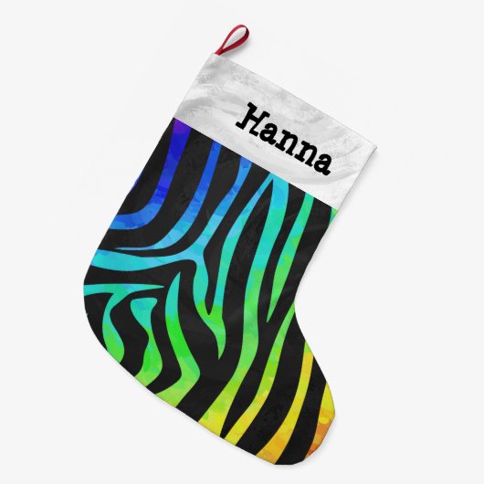 Zebra, zwarte en regenboogafdrukken grote kerstsok (Voorkant (Hangend))
