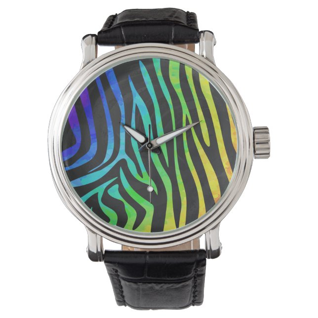 Zebra, zwarte en regenboogafdrukken horloge (Voorkant)