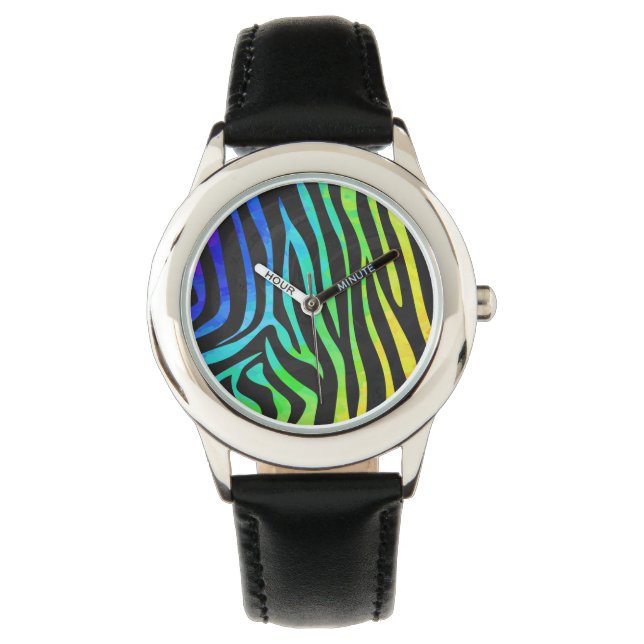 Zebra, zwarte en regenboogafdrukken horloge (Voorkant)