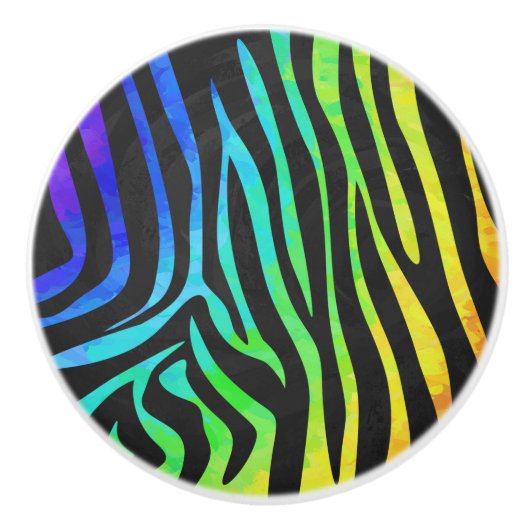 Zebra, zwarte en regenboogafdrukken keramische knop (Voorkant)