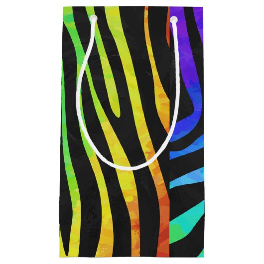 Zebra, zwarte en regenboogafdrukken klein cadeauzakje (Voorkant)