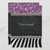 Zebra zwarte Paarse glitter Kijk Vrijgezellenfeest Kaart (Voorkant / Achterkant)