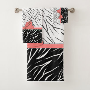 Zebra zwarte witte tijgerleder strepen roze bad handdoek