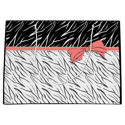 Zebra zwarte witte tijgerleder strepen roze groot cadeauzakje (Voorkant)