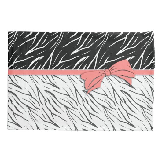 Zebra zwarte witte tijgerleder strepen roze kussensloop (Achterkant)