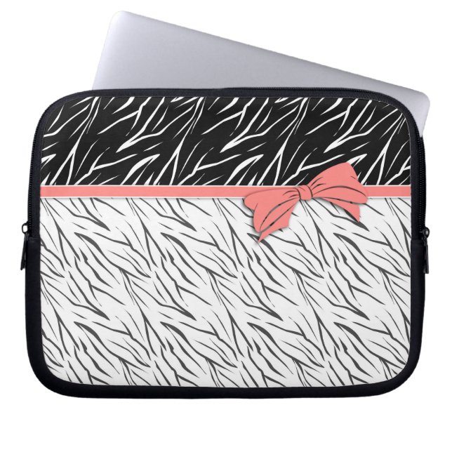 Zebra zwarte witte tijgerleder strepen roze laptop sleeve (Voorkant)