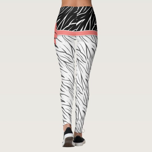Zebra zwarte witte tijgerleder strepen roze leggings (Achterkant)