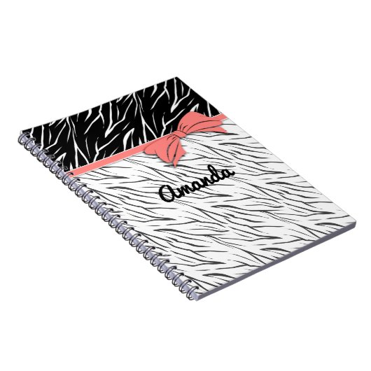 Zebra zwarte witte tijgerleder strepen roze notitieboek (Rechterzijde)